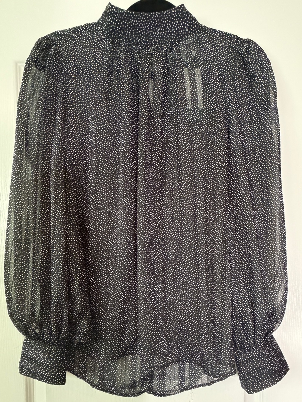 H&M Black Sheer Polka Dot Print High Neck Blouse Size Medium New